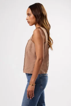 Crochet Trim Cotton Linen Tank