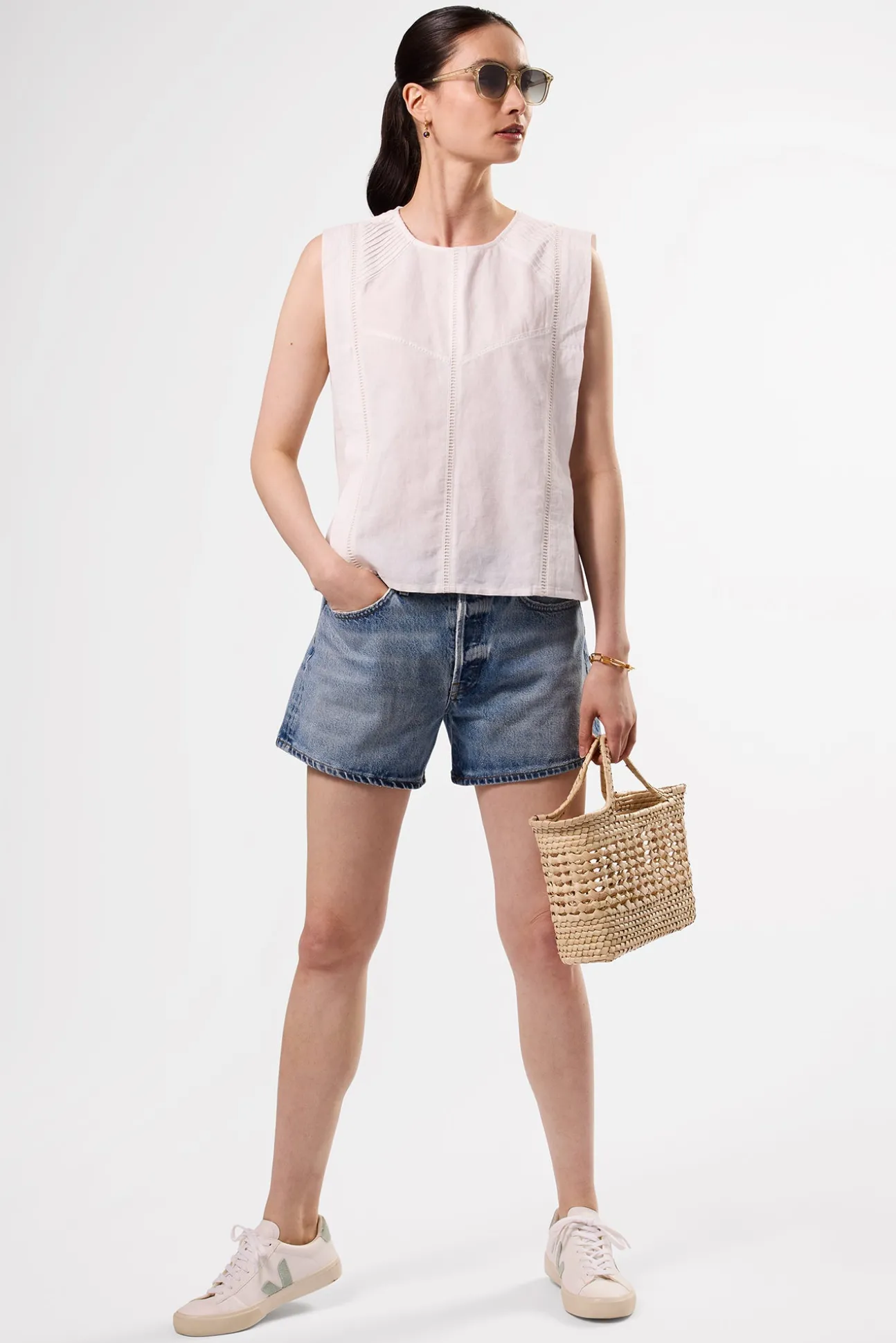 Detailed Cotton Linen Tank Top