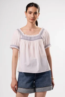 Embroidered Smocked Top