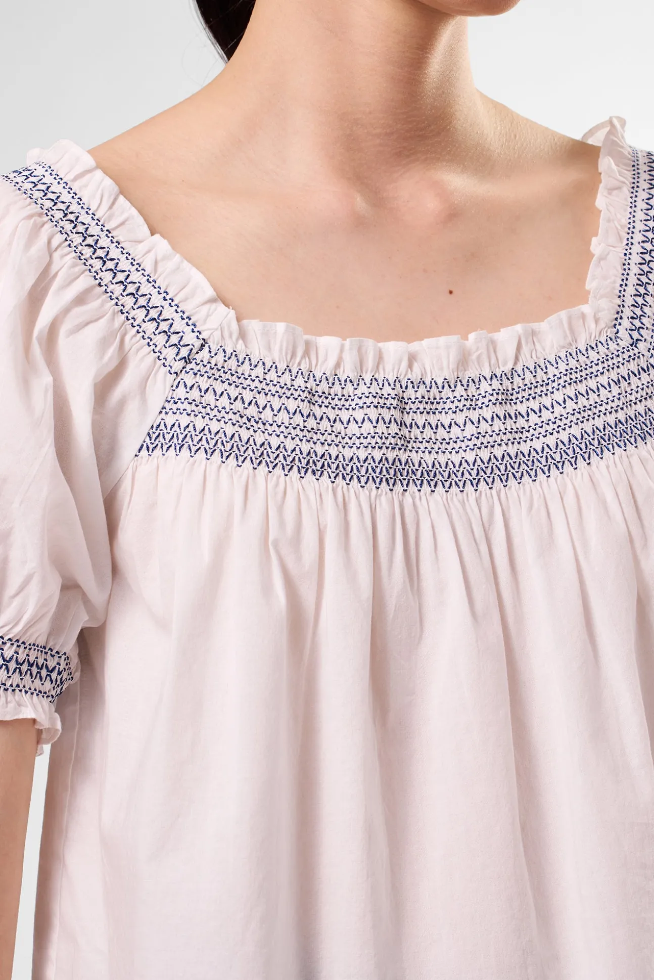 Embroidered Smocked Top