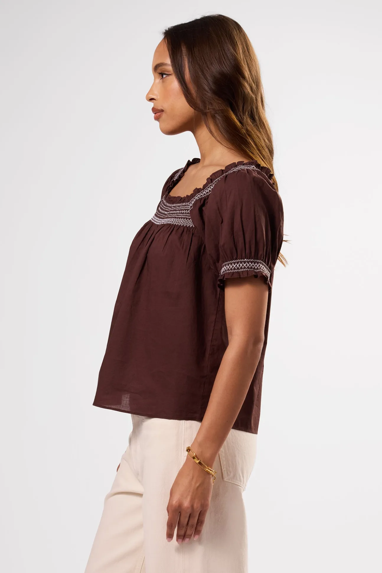 Embroidered Smocked Top