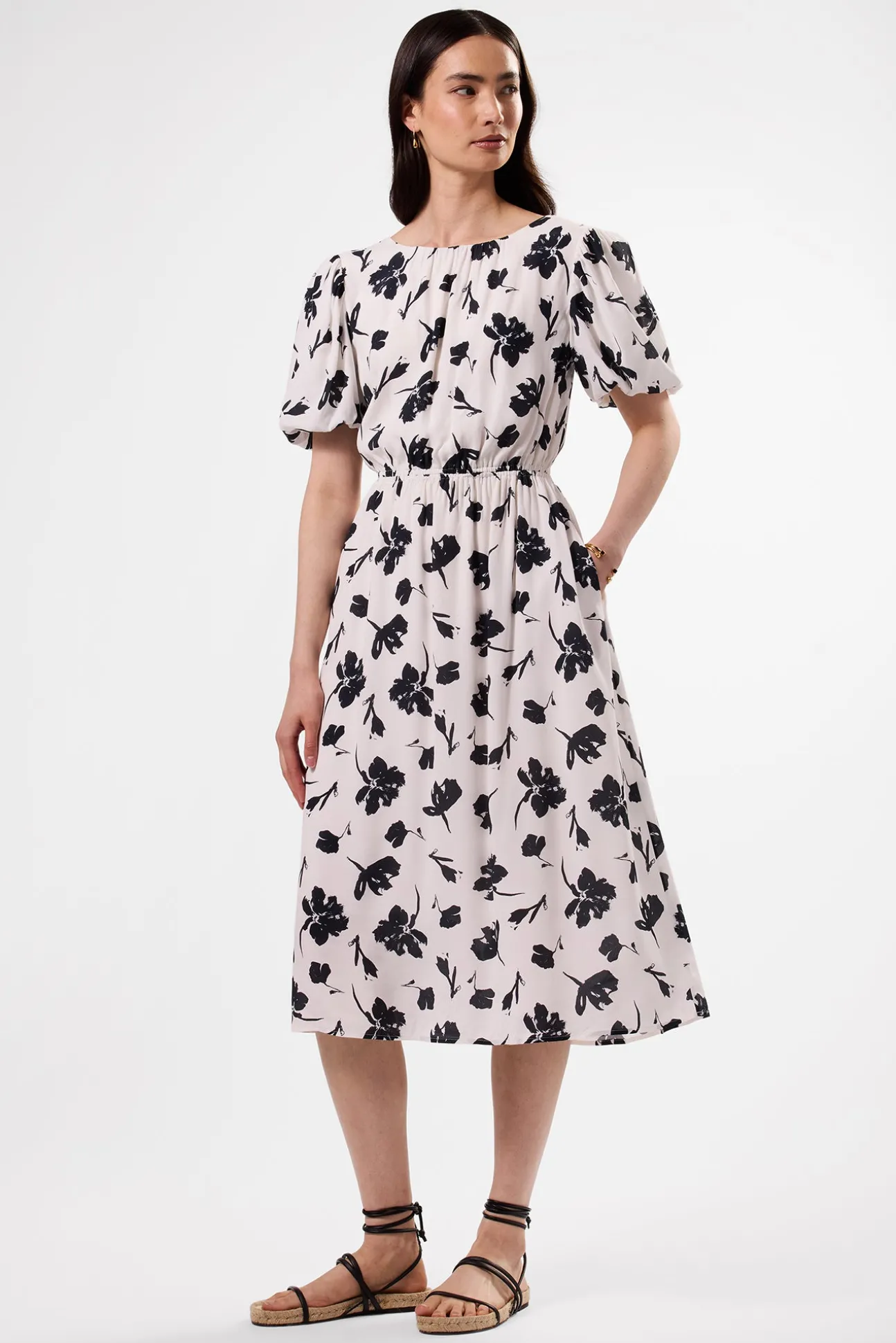 Puff Sleeve Crepe Dress