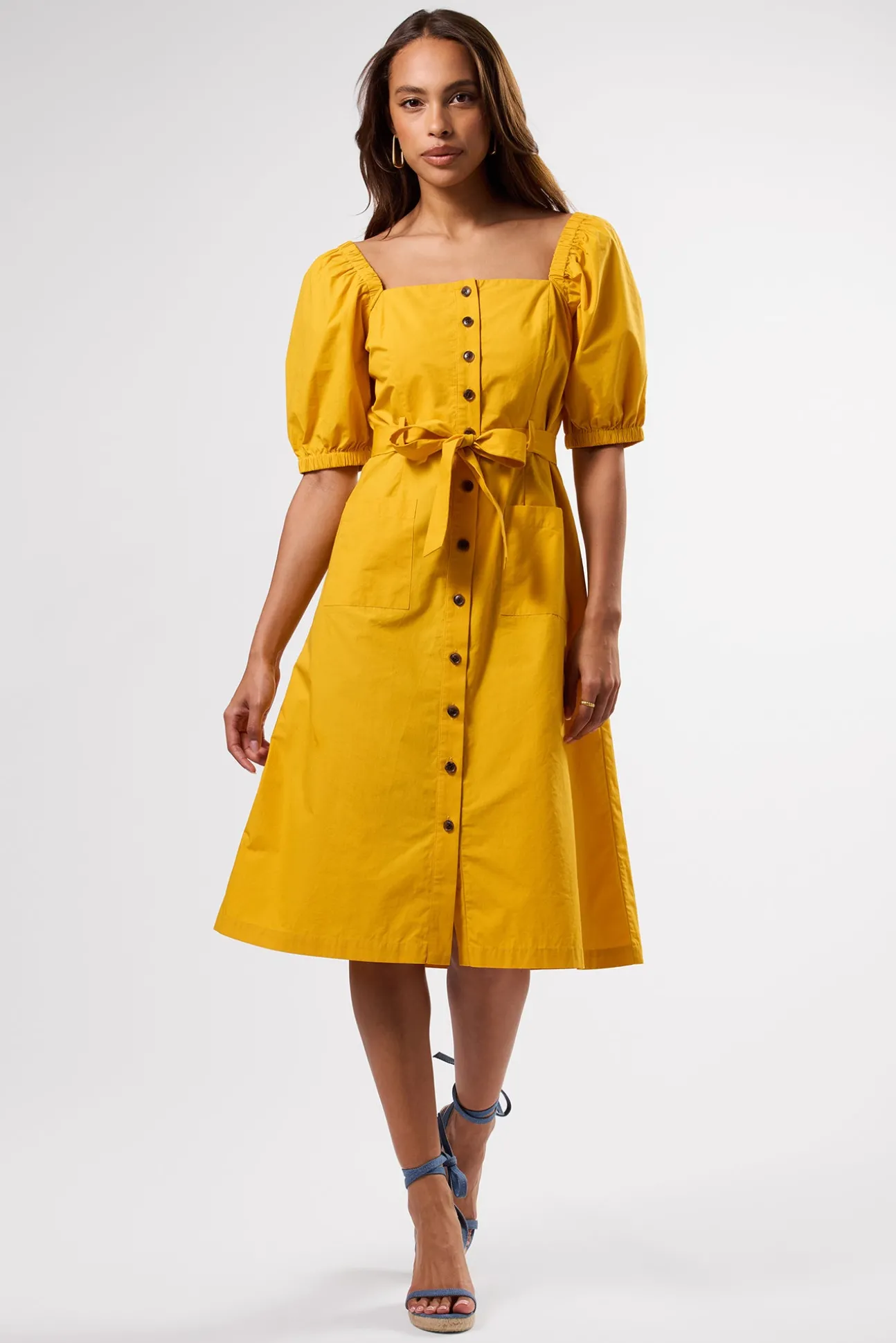 Square Neck Button Front Dress