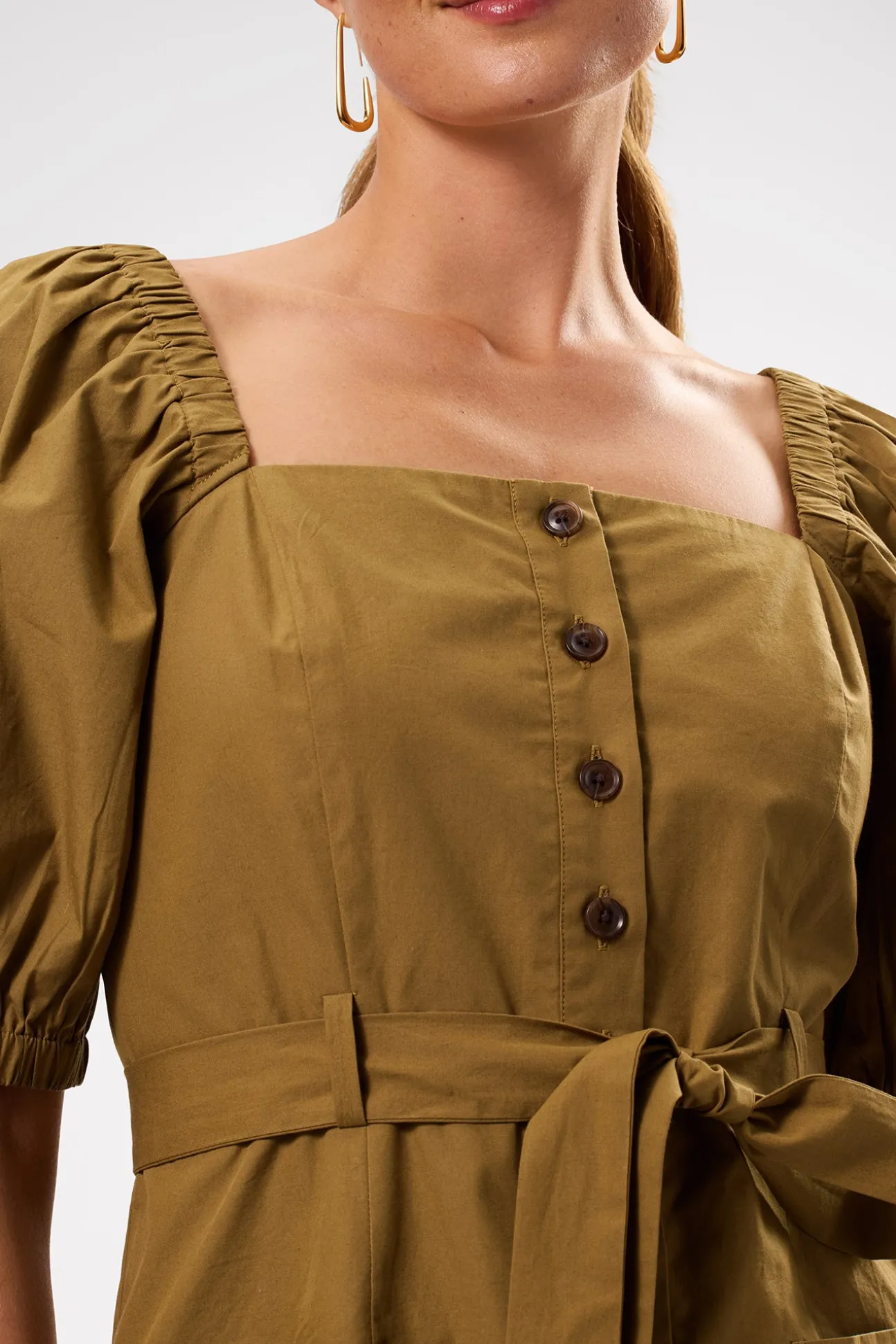 Square Neck Button Front Dress