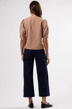 V Neck Cuff Sleeved Blouse